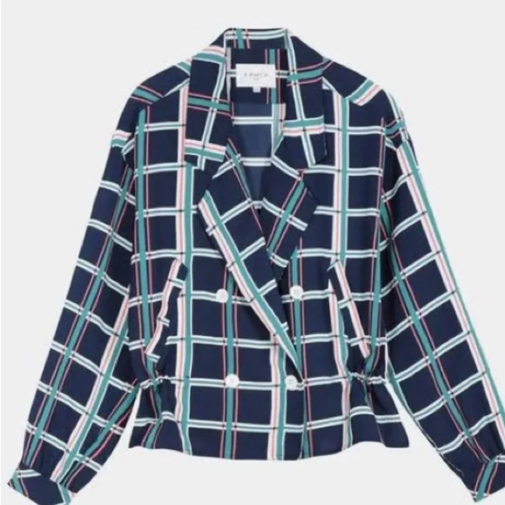 FRNCH Blue and White Geometric Blazer